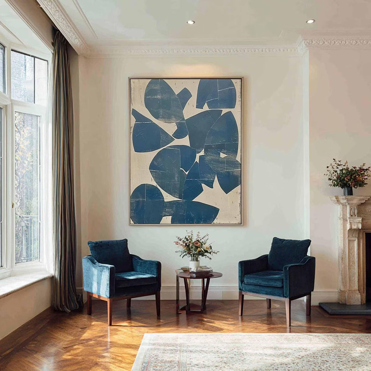 Abstract Blue Shape Art | Timeless Sophistication — Front View | Abstract Oil Painting for Home Decor