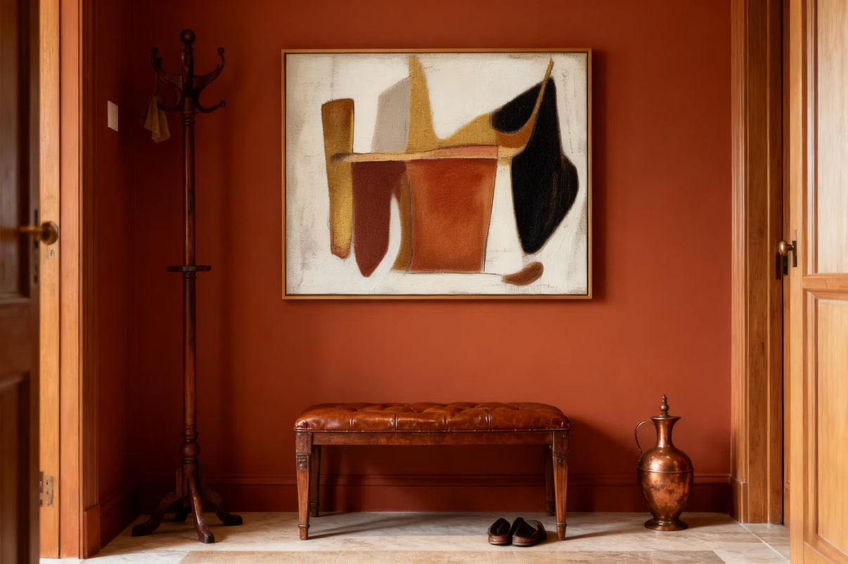 Abstract Geometric Sophistication | Earth Tones — Front View | Abstract Oil Painting for Home Decor