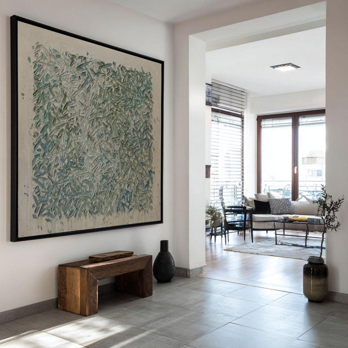 Abstract Teal Texture Art | Modern Refinement — Front View | Abstract Oil Painting for Home Decor