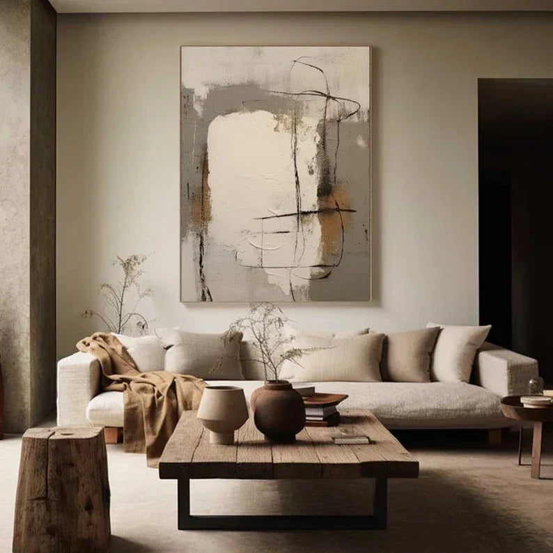 Abstract Whisper Canvas Art-Minimalist Abstract Earth Color Geometr... — Front View | Abstract Oil Painting for Home Decor