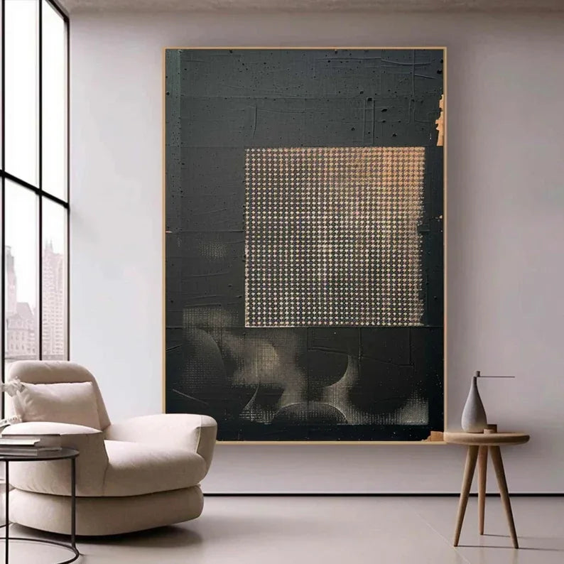 Abstract Black Gold Texture-Wabi Sabi Style... | Canvas Art | QSQart — Front View | Abstract Oil Painting for Home Decor