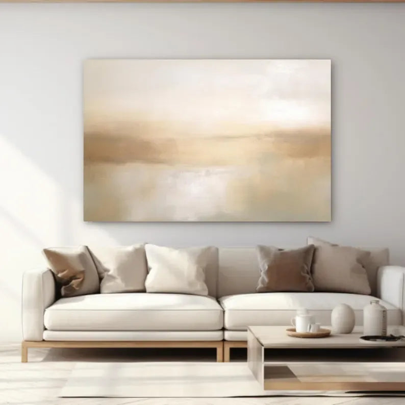 Abstract beige glow-Beige 3D Minimalist Painting on Canvas — Front View | Abstract Oil Painting for Home Decor