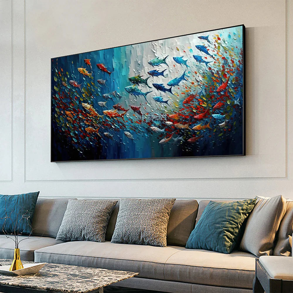 Abstract Animal Art Fish Texture Wall Art #AT009 — Front View | Abstract Oil Painting for Home Decor