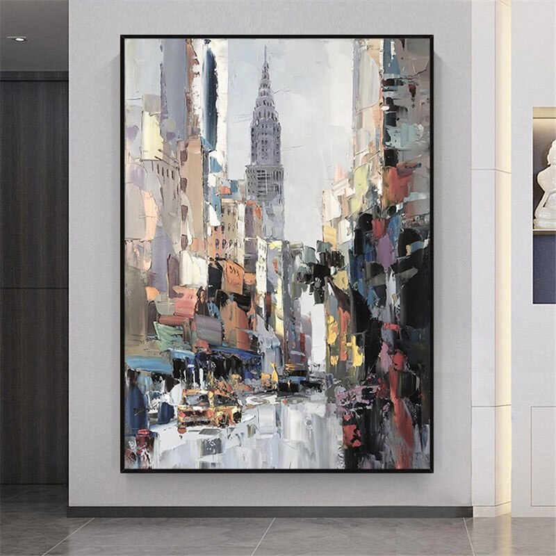 8th Avenue – Abstract Cityscape with... | Canvas Art | QSQart — Front View | Abstract Oil Painting for Home Decor