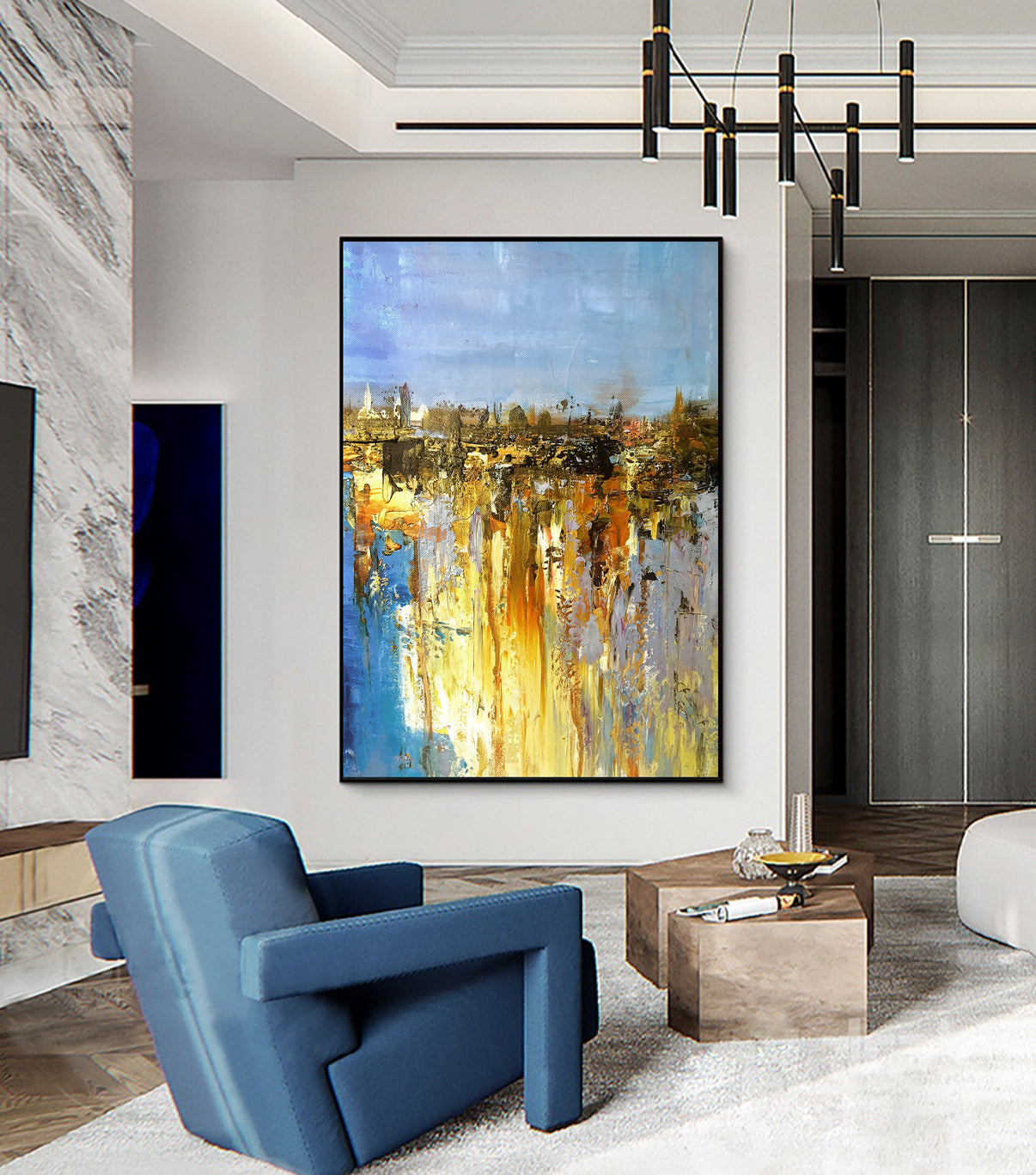 Augsburg – Abstract Cityscape Painting with Textured Brushwork and ... — Front View | Abstract Oil Painting for Home Decor