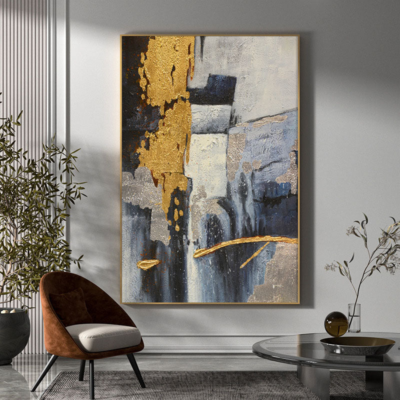 Abstract Textured Oil Painting with Gold Textured Modern Wall Art — Front View | Abstract Oil Painting for Home Decor
