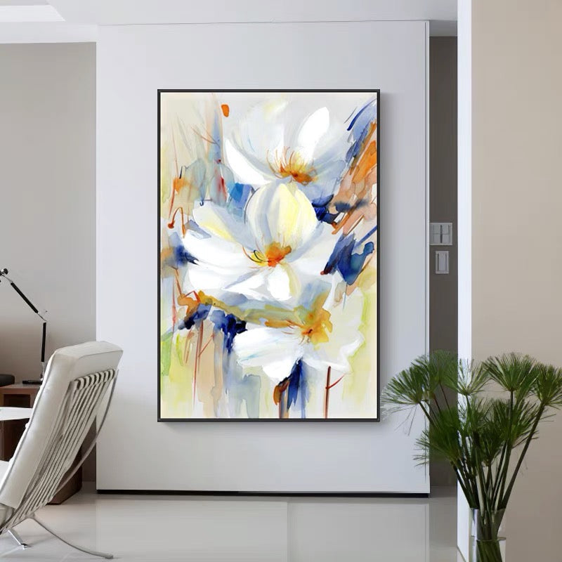Amaryllis-Vibrant Floral Watercolor Painting for Elegant Interiors — Front View | Abstract Oil Painting for Home Decor