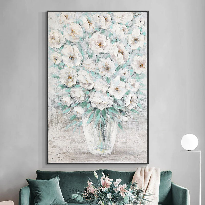 Abstract White Flower Oil Painting — Front View | Abstract Oil Painting for Home Decor