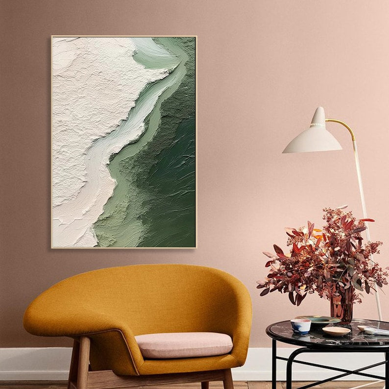 3D Ocean Wave Green Texture Oil Painting #Iris01 — Front View | Abstract Oil Painting for Home Decor
