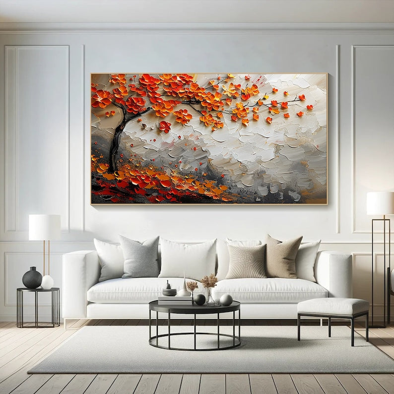 Autumn Serenade-Textured Fall Tree Oil Painting on Canvas for Luxur... — Front View | Abstract Oil Painting for Home Decor