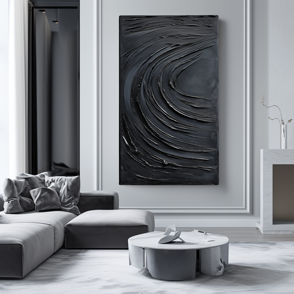 Ashen Pulse- Abstract for Modern Home Decor Wall Art,Black Textured... — Front View | Abstract Oil Painting for Home Decor