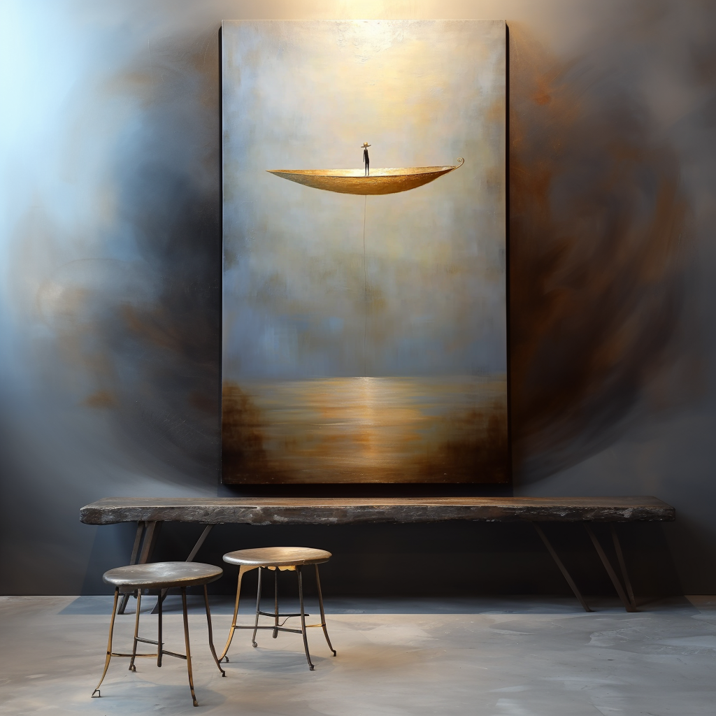 Awakening Light – Surreal Floating Boat Painting Minimalist Concept... — Front View | Abstract Oil Painting for Home Decor