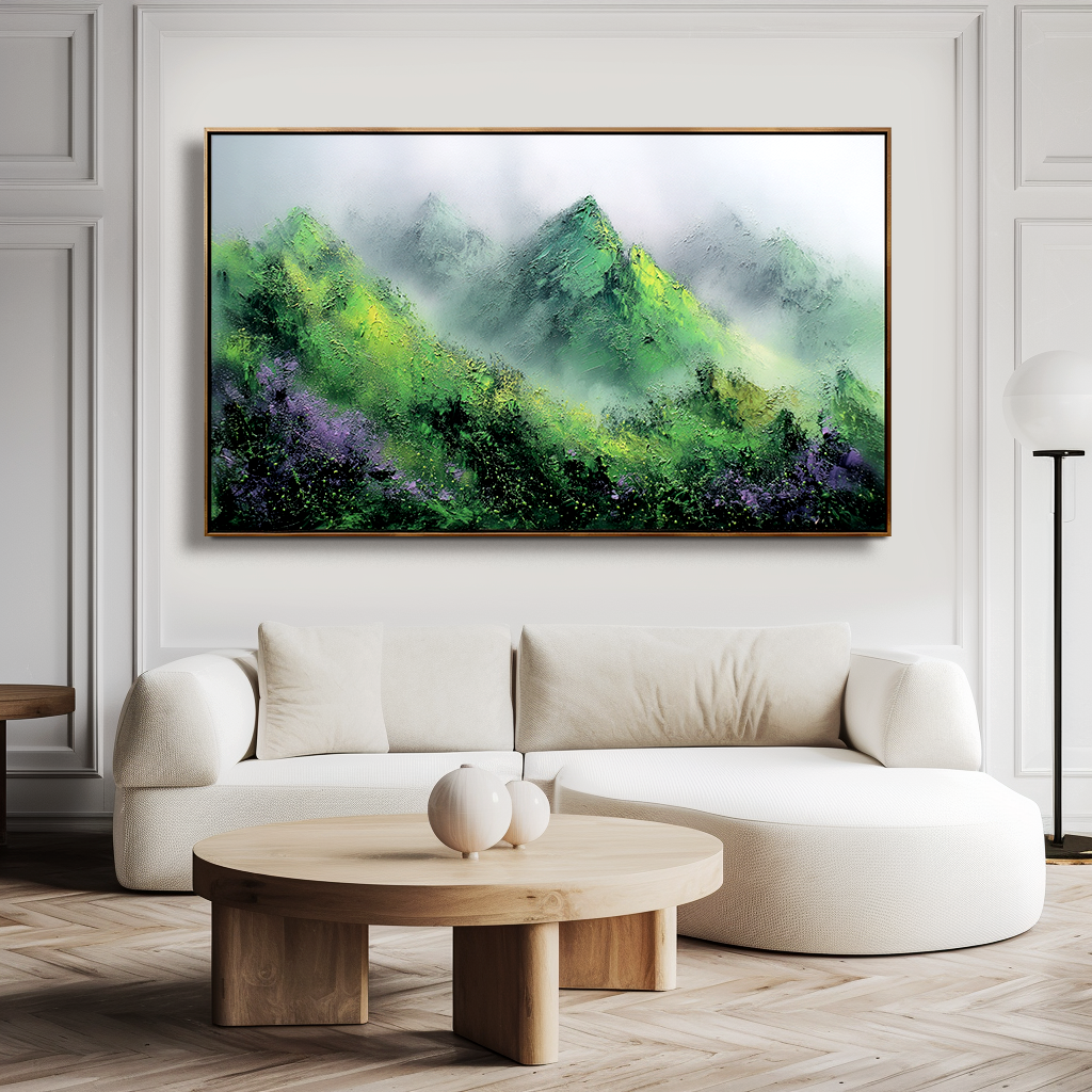 Abstract Mountain Landscape Painting, Textured Canvas Wall Art for ... — Front View | Abstract Oil Painting for Home Decor