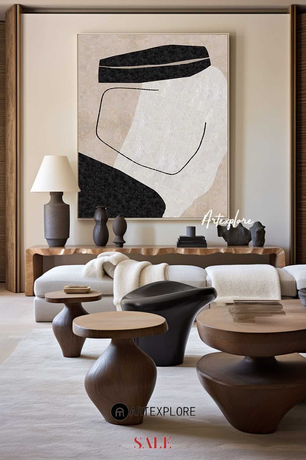 Abstract Geometric Minimalist Painting #ABAV25 — Front View | Abstract Oil Painting for Home Decor