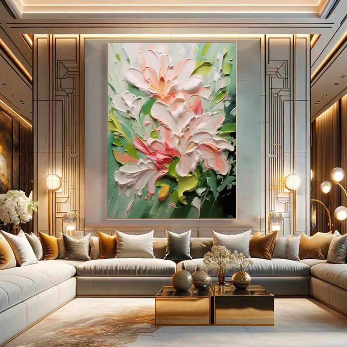 3D Textured Floral Painting — Front View | Abstract Oil Painting for Home Decor