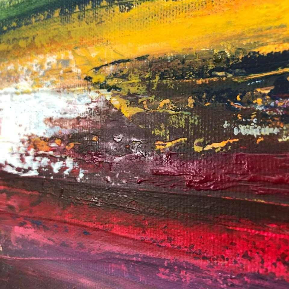 Abstract colorful landscape painting COLORFUL SUNSET — Front View | Abstract Oil Painting for Home Decor