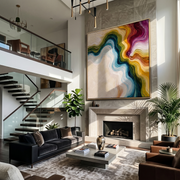 Spectrum Flow – Hand-Painted Vibrant Multicolored Wave Palette Knife Abstract Painting | Bold Abstract Living Room Art #Q 548