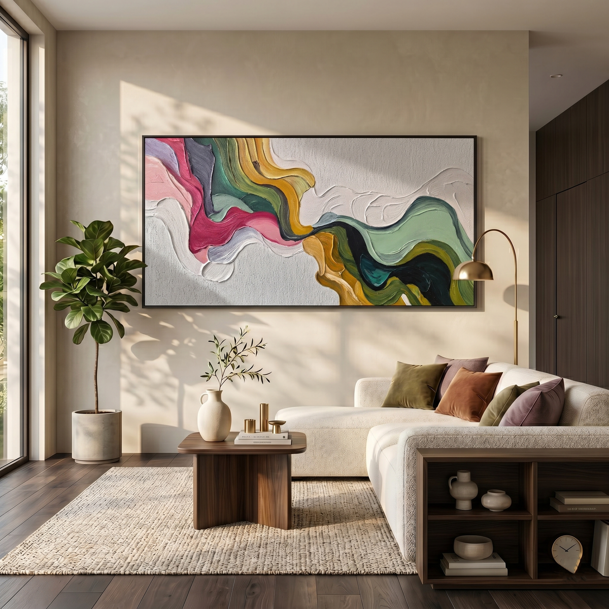Earth's Veins – Modern Sculptural Texture Abstract Painting | Wabi-Sabi Vintage Green Entryway Wall Art #Q 539