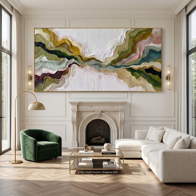 Mountain Rhythms – Heavy Texture Earth-Tone Abstract Painting | Modern Wabi-Sabi Large Living Room Art #Q 546