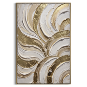 "Fan Shell Gold Arc Relief" - Modern Heavy Impasto Abstract Artwork | White & Grey Palette Knife Painting | Luxury Vertical Wall Art #Q 100