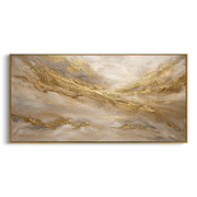 "Misty Gold Valley Relief" - Modern Heavy Impasto Landscape Artwork | Beige & Gold Palette Knife Painting | Luxury Horizontal Wall Art #Q 102