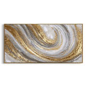 "Silver Gold Spiral Relief" - Modern Heavy Impasto Abstract Artwork | Grey & Gold Palette Knife Painting | Luxury Horizontal Wall Art #Q 103