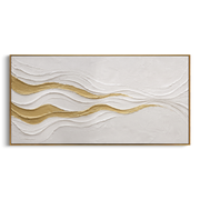 "Calm Double Wave Relief" - Modern Heavy Impasto Ocean Wave Seascape | White & Gold Palette Knife Painting | Luxury Horizontal Wall Art #Q 104