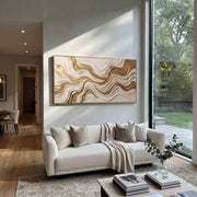 "Undulating Gold Strata Relief" - Modern Heavy Impasto Topographic Abstract | White & Gold Palette Knife Painting | Luxury Horizontal Wall Art #Q 105