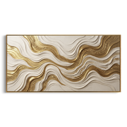 "Undulating Gold Strata Relief" - Modern Heavy Impasto Topographic Abstract | White & Gold Palette Knife Painting | Luxury Horizontal Wall Art #Q 105