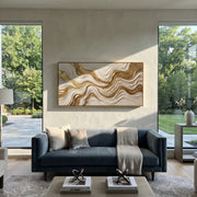 "Undulating Gold Strata Relief" - Modern Heavy Impasto Topographic Abstract | White & Gold Palette Knife Painting | Luxury Horizontal Wall Art #Q 105