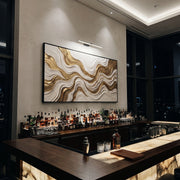 "Undulating Gold Strata Relief" - Modern Heavy Impasto Topographic Abstract | White & Gold Palette Knife Painting | Luxury Horizontal Wall Art #Q 105