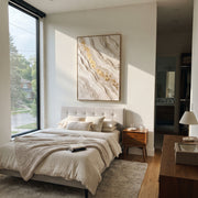 "Pale Stone Gold Drift Relief" - Modern Heavy Impasto Abstract Artwork | White & Beige Palette Knife Painting | Luxury Vertical Wall Art #Q 106