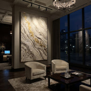 "Pale Stone Gold Drift Relief" - Modern Heavy Impasto Abstract Artwork | White & Beige Palette Knife Painting | Luxury Vertical Wall Art #Q 106