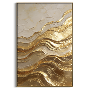 "Luminous Gold Terraces Relief" - Modern Heavy Impasto Abstract Artwork | Gold & Beige Palette Knife Painting | Luxury Vertical Wall Art #Q 107