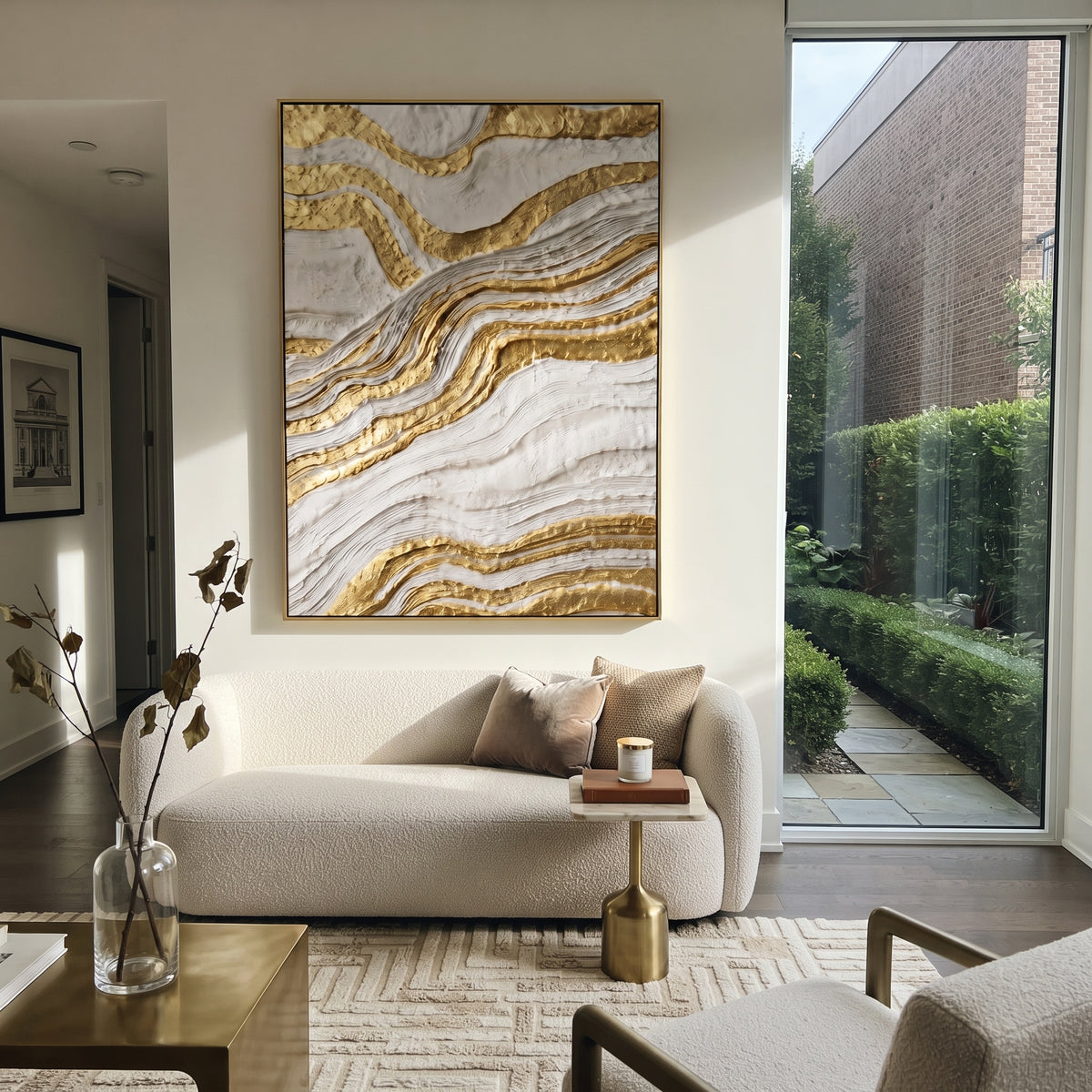 "Gold Contour Map Relief" - Modern Heavy Impasto Topographic Abstract | White & Gold Palette Knife Painting | Luxury Vertical Wall Art #Q 109