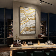 "Gold Contour Map Relief" - Modern Heavy Impasto Topographic Abstract | White & Gold Palette Knife Painting | Luxury Vertical Wall Art #Q 109