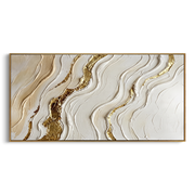 "White Vein Gold Crevice Relief" - Modern Heavy Impasto Abstract Artwork | White & Gold Palette Knife Painting | Luxury Horizontal Wall Art #Q 110