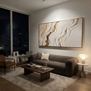 "White Vein Gold Crevice Relief" - Modern Heavy Impasto Abstract Artwork | White & Gold Palette Knife Painting | Luxury Horizontal Wall Art #Q 110