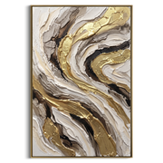 "Storm Gold Marble Curl Relief" - Modern Heavy Impasto Abstract Artwork | Black & Gold Palette Knife Painting | Luxury Vertical Wall Art #Q 112