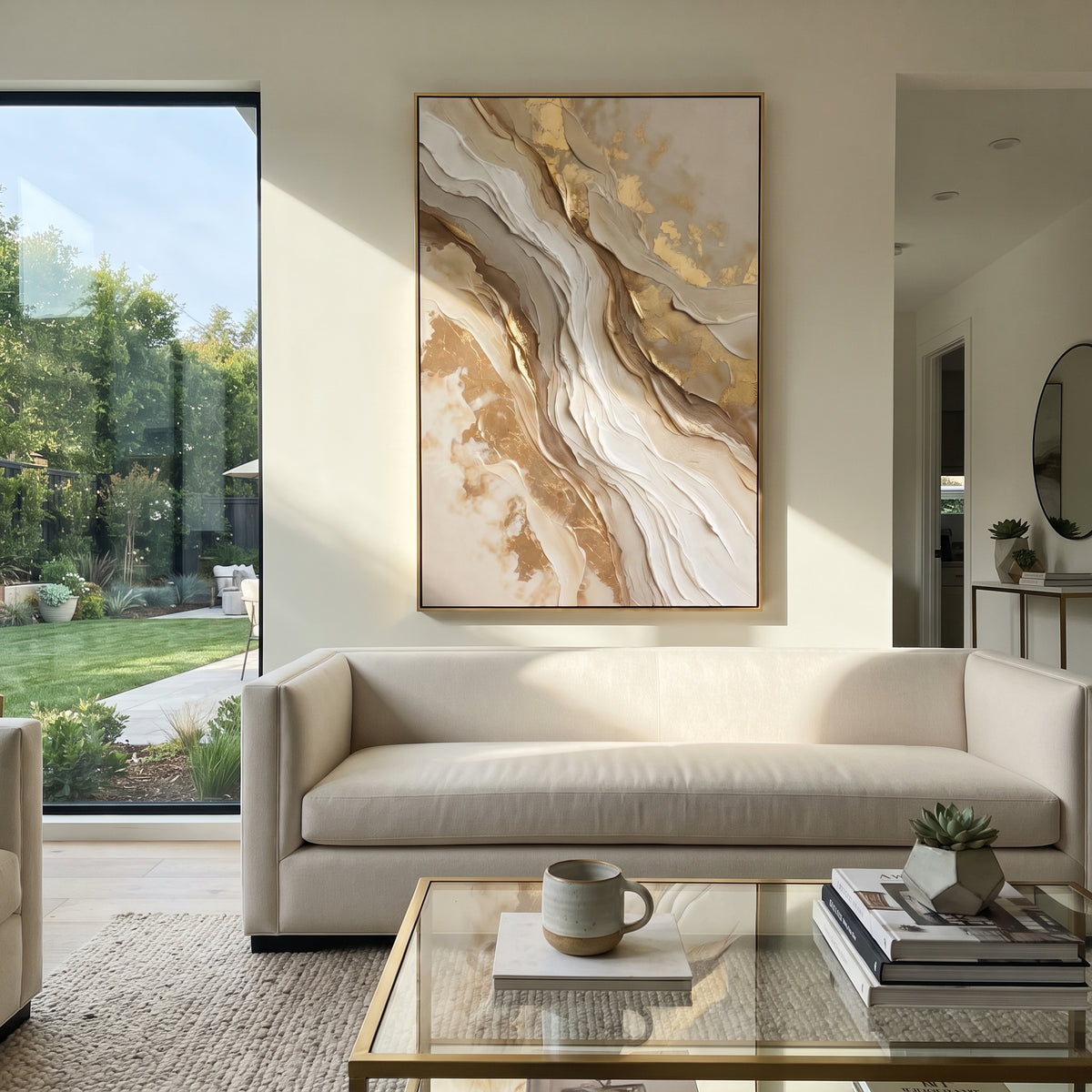 "Taupe Cascade Ridge Relief" - Modern Heavy Impasto Landscape Artwork | Beige & White Palette Knife Painting | Luxury Vertical Wall Art #Q 113