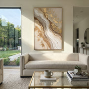 "Taupe Cascade Ridge Relief" - Modern Heavy Impasto Landscape Artwork | Beige & White Palette Knife Painting | Luxury Vertical Wall Art #Q 113
