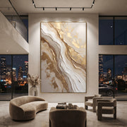 "Taupe Cascade Ridge Relief" - Modern Heavy Impasto Landscape Artwork | Beige & White Palette Knife Painting | Luxury Vertical Wall Art #Q 113