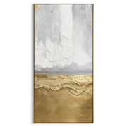 "Quiet Gold Plain Relief" - Modern Heavy Impasto Abstract Artwork | Grey & Gold Palette Knife Painting | Luxury Vertical Wall Art #Q 114