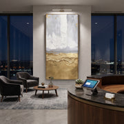 "Quiet Gold Plain Relief" - Modern Heavy Impasto Abstract Artwork | Grey & Gold Palette Knife Painting | Luxury Vertical Wall Art #Q 114