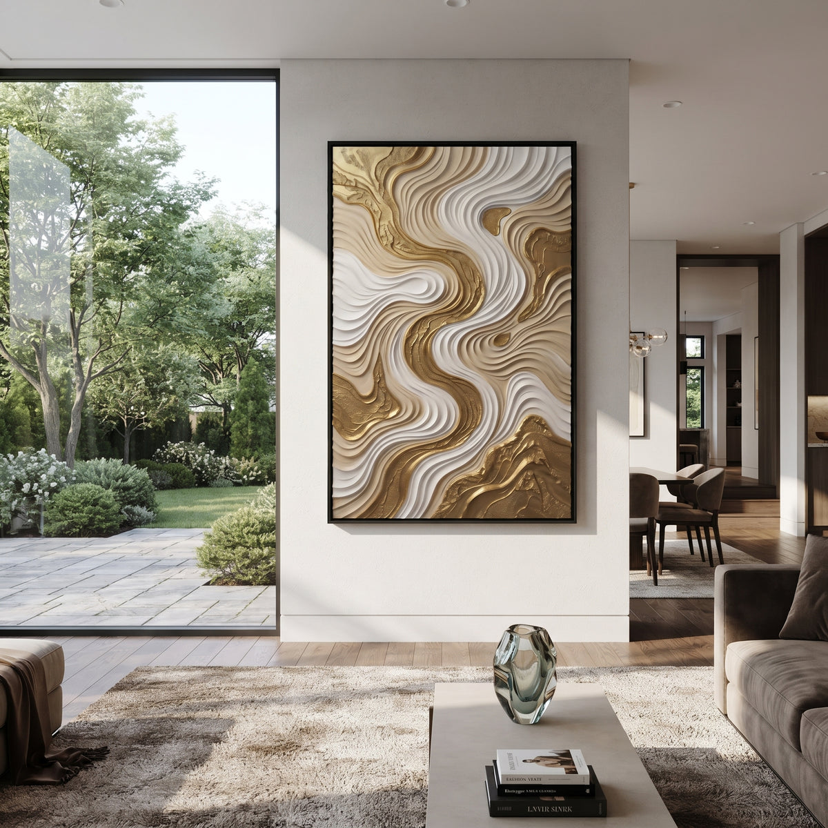 "Marbled S Curve Relief" - Modern Heavy Impasto Abstract Artwork | White & Brown Palette Knife Painting | Luxury Vertical Wall Art #Q 116