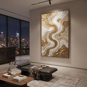 "Marbled S Curve Relief" - Modern Heavy Impasto Abstract Artwork | White & Brown Palette Knife Painting | Luxury Vertical Wall Art #Q 116