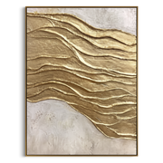 "Golden Wind Lines Relief" - Modern Heavy Impasto Abstract Artwork | Gold & White Palette Knife Painting | Luxury Vertical Wall Art #Q 118