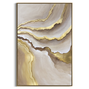 "Soft Layered Amber Vein Relief" - Modern Heavy Impasto Abstract Artwork | Beige & Gold Palette Knife Painting | Luxury Vertical Wall Art #Q 119