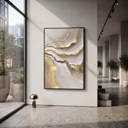 "Soft Layered Amber Vein Relief" - Modern Heavy Impasto Abstract Artwork | Beige & Gold Palette Knife Painting | Luxury Vertical Wall Art #Q 119