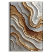 "Bronze River Fold Relief" - Modern Heavy Impasto Landscape Artwork | Brown & White Palette Knife Painting | Luxury Vertical Wall Art #Q 120